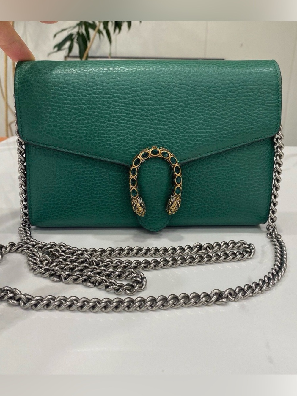 Gucci Emerald Green Leather Crossbody with Antique Gold Serpent Buckle